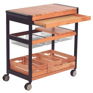 Carrito para Servir Asado Tramontina en Madera Caoba Africana con Acabado Barnizado Cajón y Cesta Multiuso