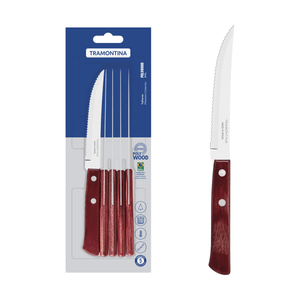 Juego de Cuchillos para Asado Tramontina con Láminas de Acero Inoxidable y Mangos de Madera Tratada Polywood Rojo 6 Piezas