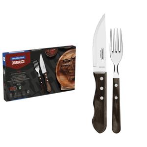 Juego de Cubiertos para Asado Jumbo Tramontina de Acero Inoxidable con Mango Castaño Polywood, 12 piezas.