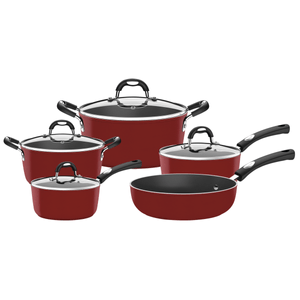 Juego de Ollas Mônaco Induction en Aluminio con Revestimiento Interno Antiadherente Starflon Premium y Externo Siliconado Rojo 9 Piezas