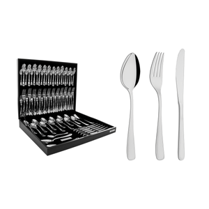 Juego de cubiertos Continental de acero inoxidable con estuche de madera de 76 piezas Tramontina