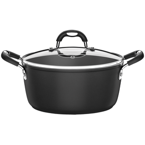 Cacerola Tramontina Mônaco Induction en Aluminio con Revestimiento Interno y Externo Antiadherente Starflon Premium Negro con Tapa Vidrio 28 cm 6,4 L