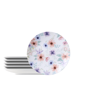 Kit Plato Postre Tramontina Floratta en Porcelana Decorada 21 cm 6 Piezas