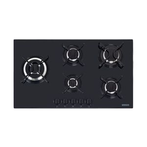 Placas de Cocción de gas Tramontina Penta Side Plus 5GG B TRI 90 de vidrio templado negro con rejillas de acero al carbono y encendido superautomático