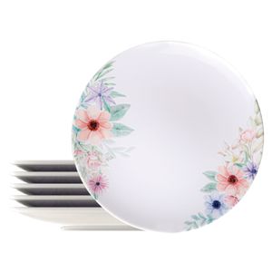 Kit Plato Raso Tramontina Floratta en Porcelana Decorada 28 cm 6 Piezas