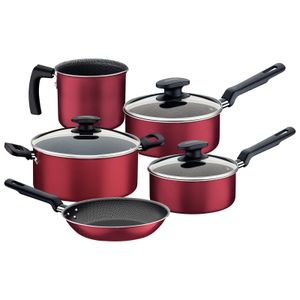 Juego de Ollas Loreto en Aluminio con Revestimiento Interno y Externo Antiadherente Starflon Max con Mangos y Asas Rojo 8 Piezas