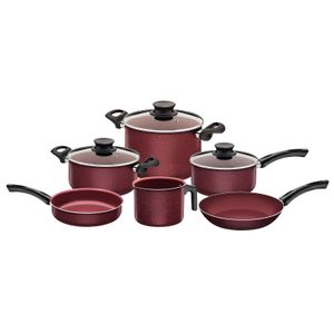 Juego de Ollas Paris en Aluminio con Revestimiento Interno y Externo con Antiadherente Starflon Max Rojo 09 Piezas
