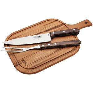 Kit para Asado Tramontina Polywood Castaño con Tabla de Corte de Madera 3 Pzs