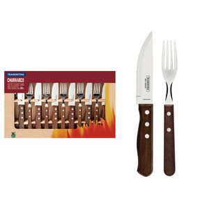 Juego de Cubiertos para Asado Tramontina con Láminas de Acero Inoxidable y Mangos de Madera Natural 12 piezas