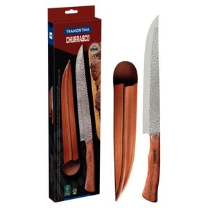 Cuchillo de Carnicero Tramontina Nômade con Lámina de Acero Inoxidable y Mango de Madera con Vaina de Cuero 10"