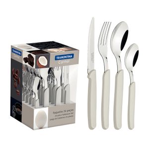 Juego de Cubiertos Tramontina Carmel con Láminas de Acero Inoxidable y Mangos de Polipropileno Natural claro 24 Piezas