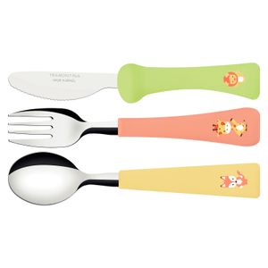 Juego de Cubiertos Infantil Tramontina Baby Friends con Láminas de Acero Inoxidable y Mangos de Polipropileno Coloridos 03 Piezas