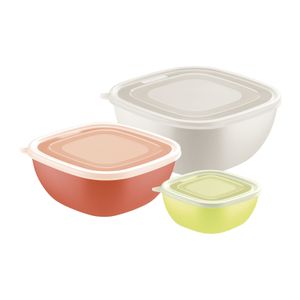 Juego de Potes Tramontina MixColor de Polipropileno de Mezclado con Tapa Transparente 03 Piezas