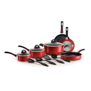 Juego de Ollas Tramontina Everyday en Aluminio con Revestimiento Interno con Antiadherente Starflon Max y Externo Siliconado Rojo 13 Piezas