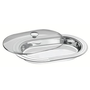 Fuente ovalada honda con tapa de vidrio