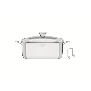 Cacerola Tramontina Grano Cuadrada de Acero Inoxidable con Soporte para Tapa, Cuerpo Triple con Asas y Tapa de vidrio 4 l