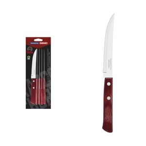 Cuchillos para asado Tramontina 5" de acero inoxidable con mango rojo Polywood 6 piezas.