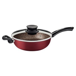 Sartén HondaTramontina Paris en Aluminio con Revestimiento Interno y Externo Antiadherente Starflon Max Rojo con Tapa de Vidrio 24 cm 2,8 L