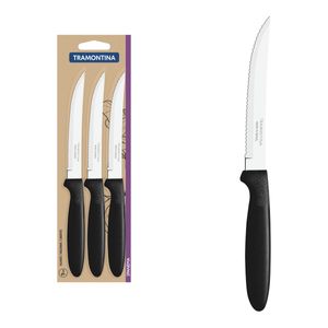 Juego de Cuchillos para Asado Tramontina Ipanema con Láminas de Acero Inoxidable y Mangos de Polipropileno Negro 3 Piezas